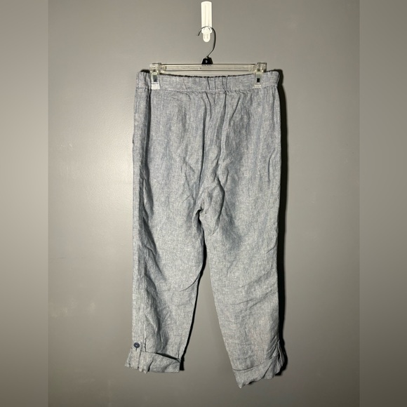 PURE JILL Linen Blue Coastal Grandma Pull-on Roll Tab Pants Size Small - Picture 2 of 5